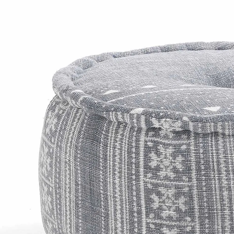 Round Pouf of Ethnic Design in Patchwork Fabric or Velvet - Fiber Viadurini