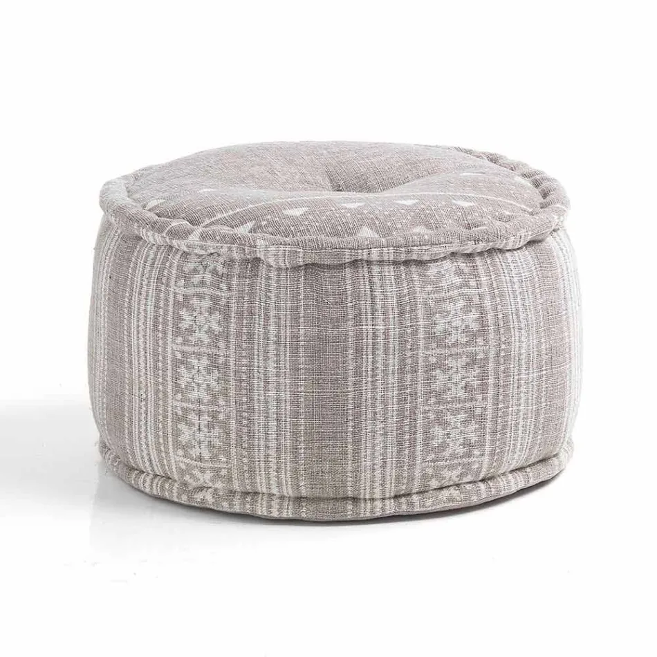 Round Pouf of Ethnic Design in Patchwork Fabric or Velvet - Fiber Viadurini