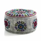 Round Pouf of Ethnic Design in Patchwork Fabric or Velvet - Fiber Viadurini