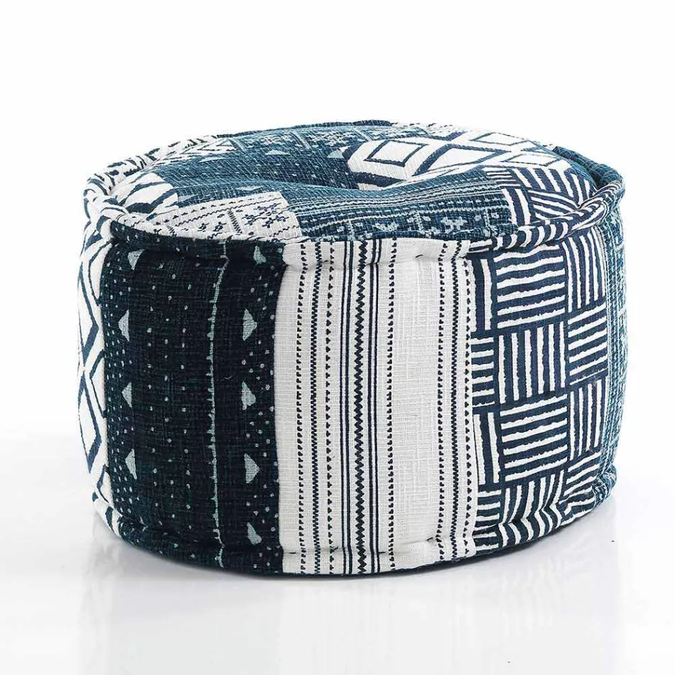 Round Pouf of Ethnic Design in Patchwork Fabric or Velvet - Fiber Viadurini
