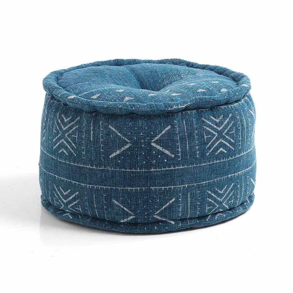 Round Pouf of Ethnic Design in Patchwork Fabric or Velvet - Fiber Viadurini