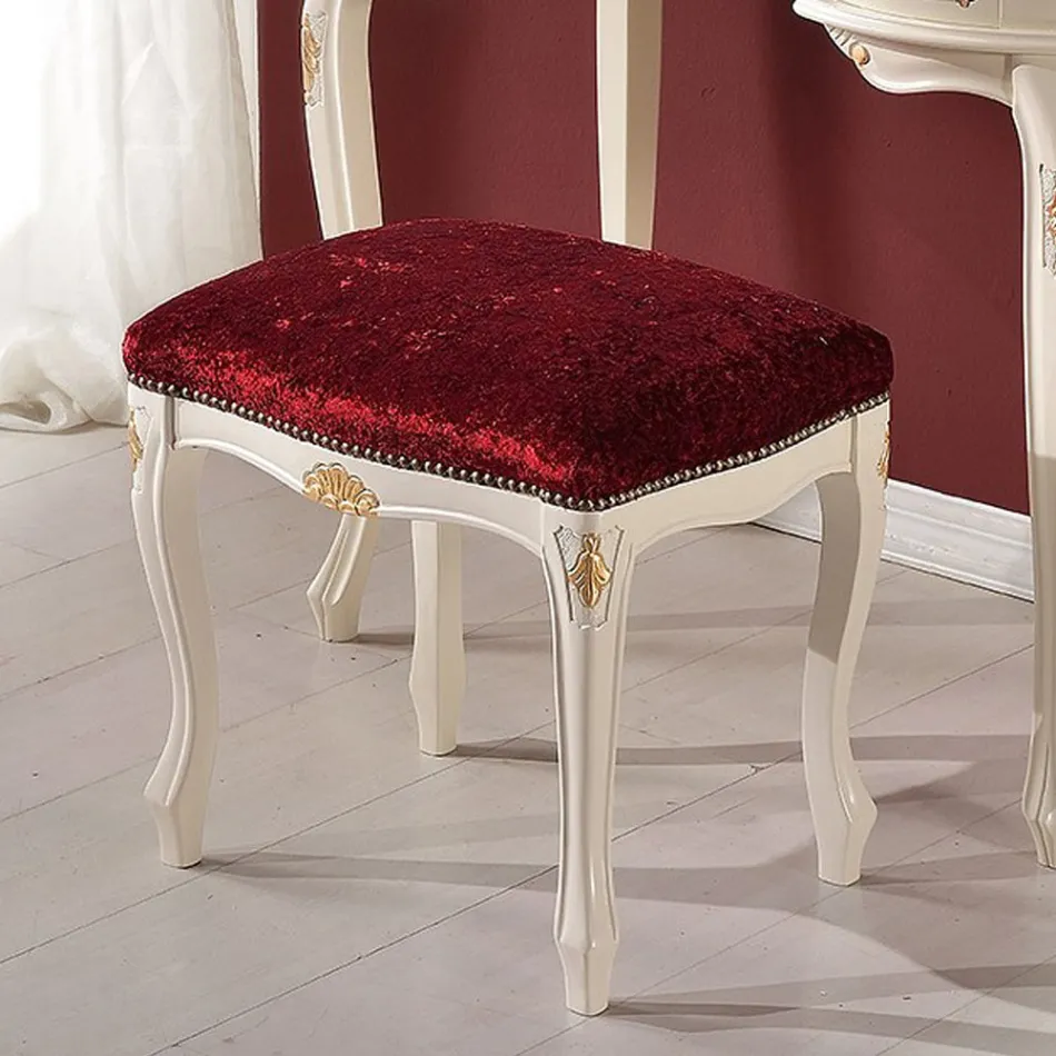 Classic Style Pouf in Walnut Wood and Fabric Made in Italy - Luxury Viadurini