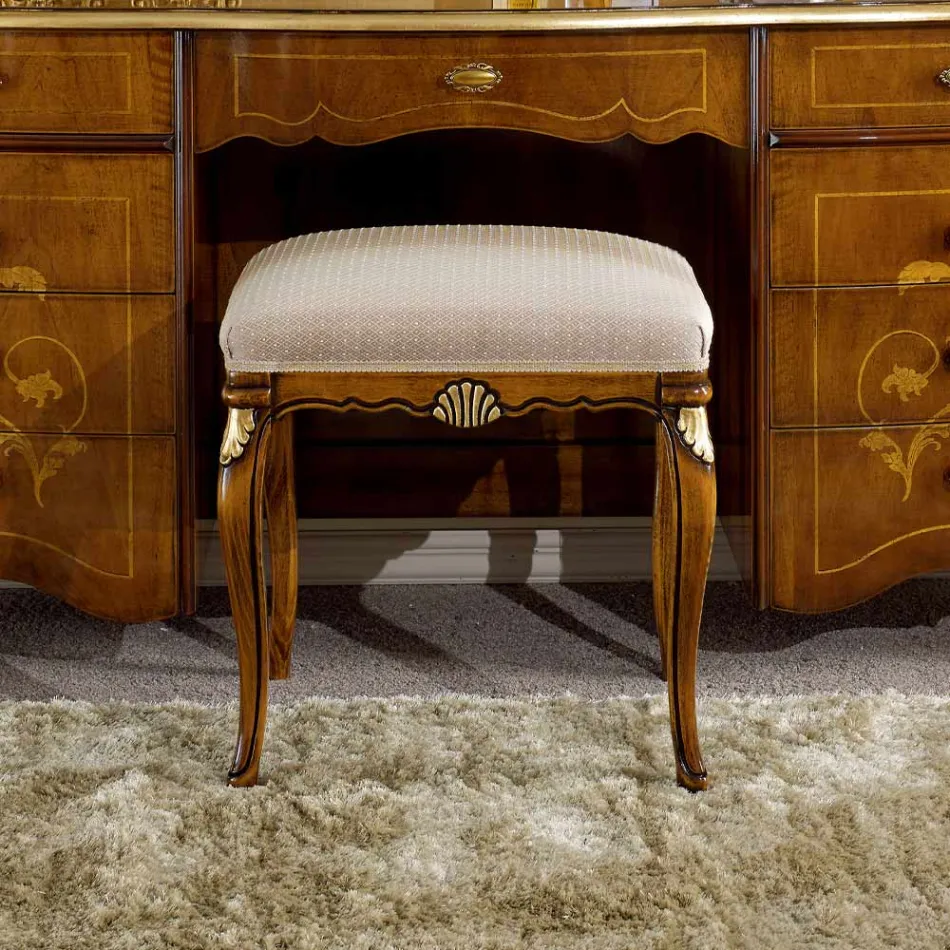 Classic Style Pouf in Wood Covered in Fabric Made in Italy - Cambrige Viadurini