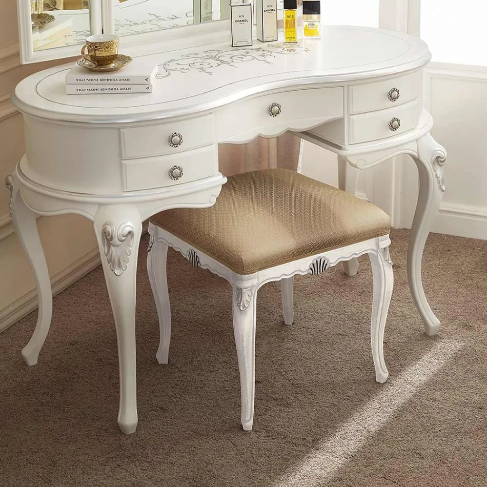 Classic Style Pouf in Wood Covered in Fabric Made in Italy - Cambrige Viadurini