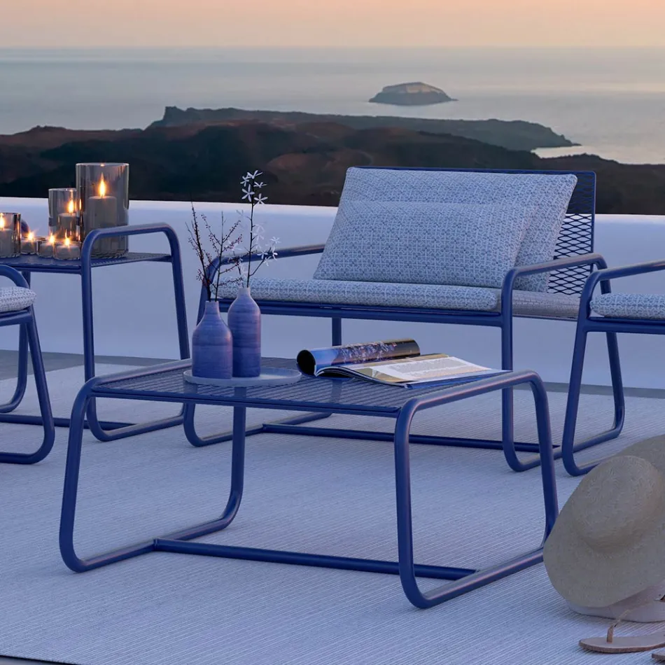 Pouf Coffee Table for the Garden Design in Colored Metal Made in Italy - Karol Viadurini