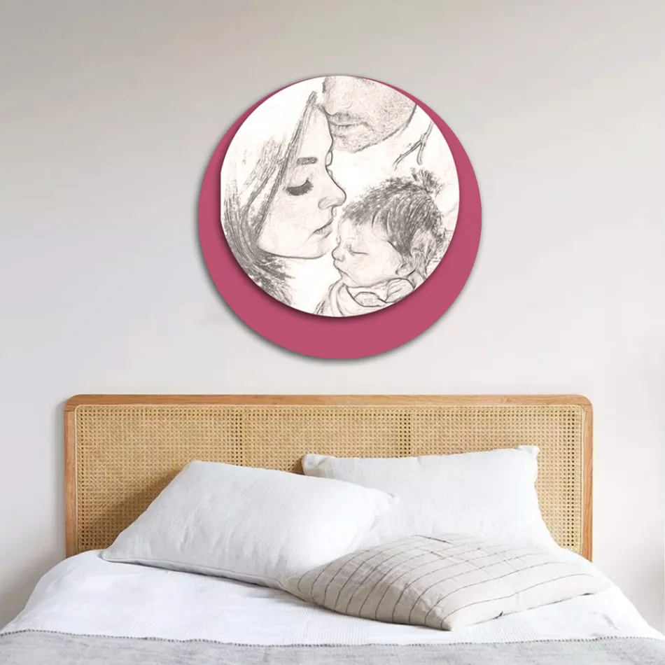 Wooden picture with print of a united family Made in Italy - Canada Viadurini