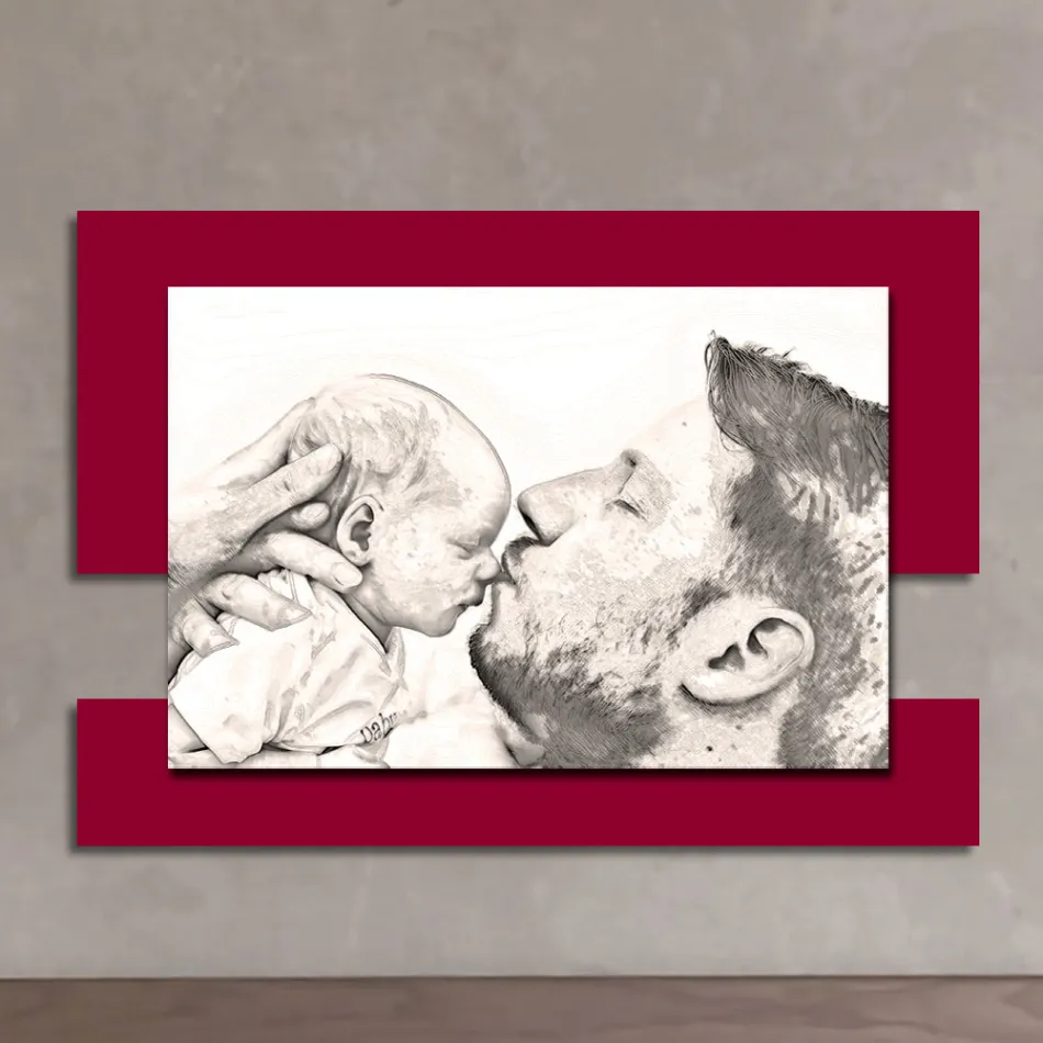 Wooden Picture with Print of Man with Child Made in Italy - Kosovo Viadurini