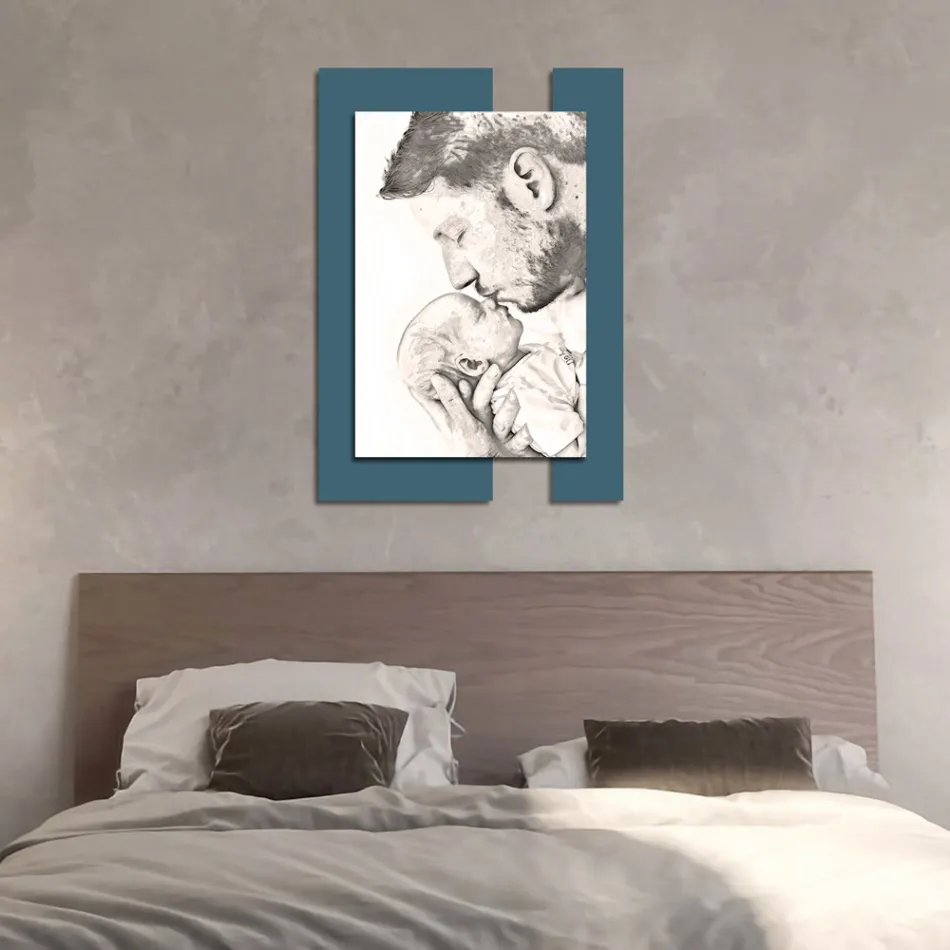 Wooden Picture with Print of Man with Child Made in Italy - Kosovo Viadurini