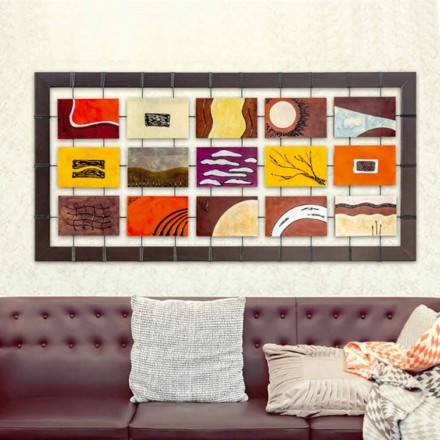 Modern painting complete with embossed panels suspended on ropes Wise Viadurini