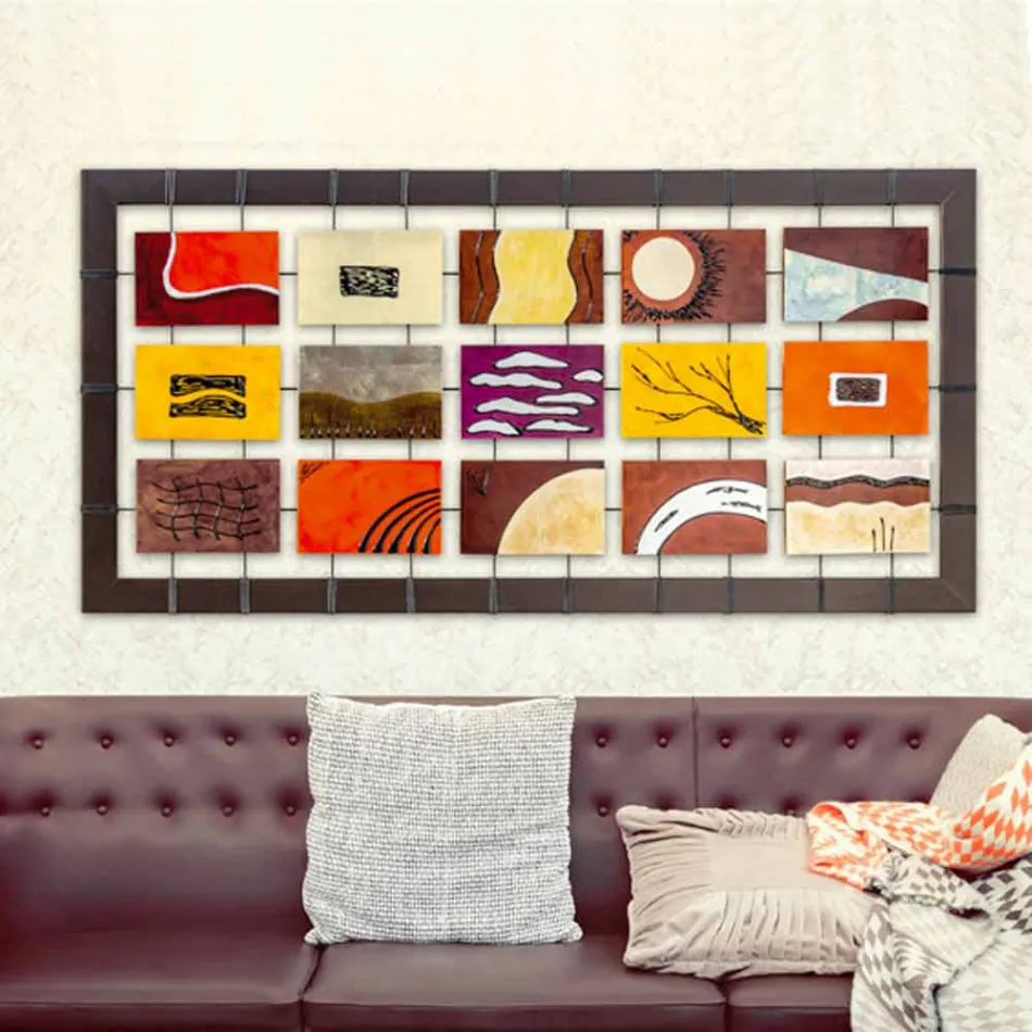 Modern painting complete with embossed panels suspended on ropes Wise Viadurini