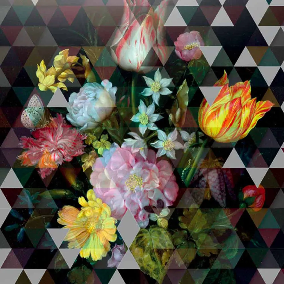 Modern Glass Wall Picture with Floral Print Made in Italy - Ganza Viadurini