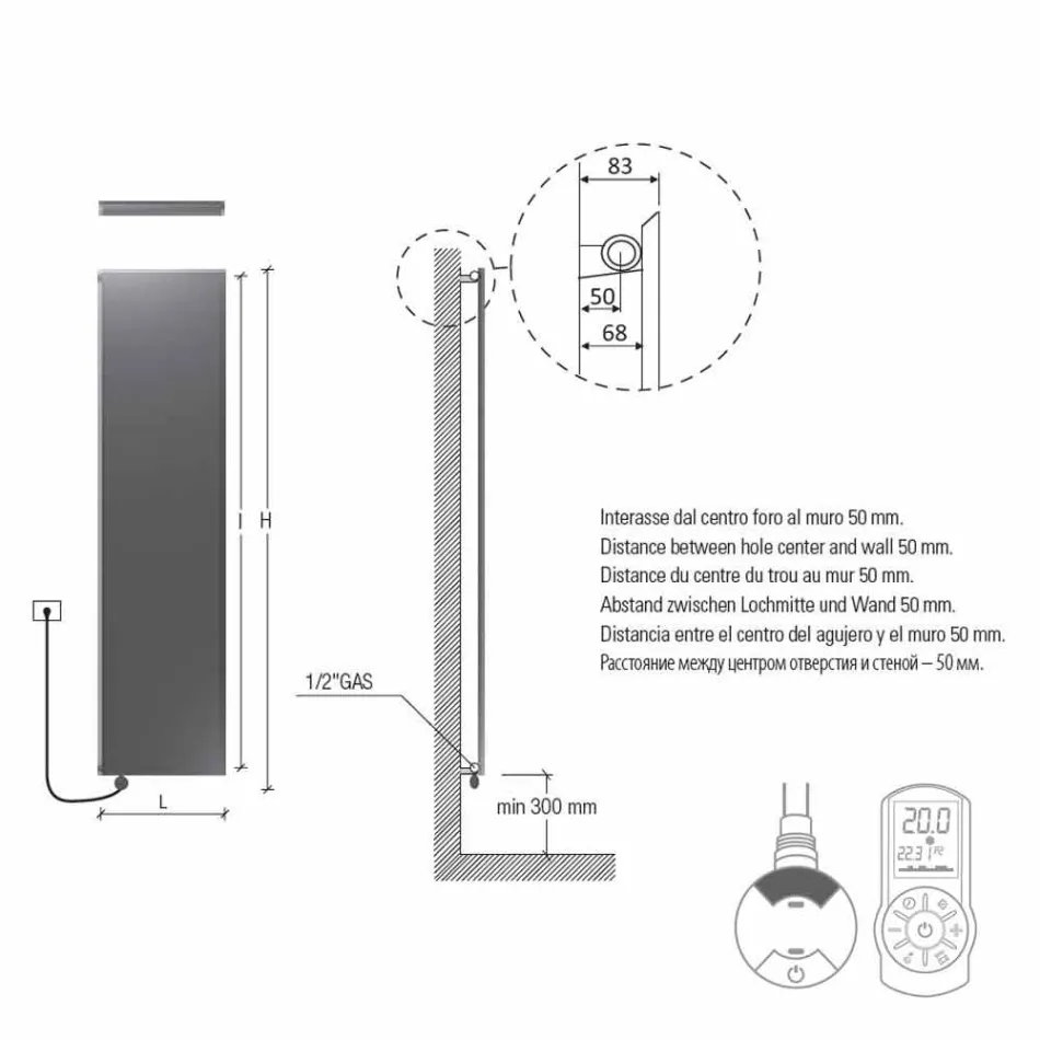 Vertical Electric Radiator Minimal Design Steel Slate Gray 700 W - Ice Viadurini