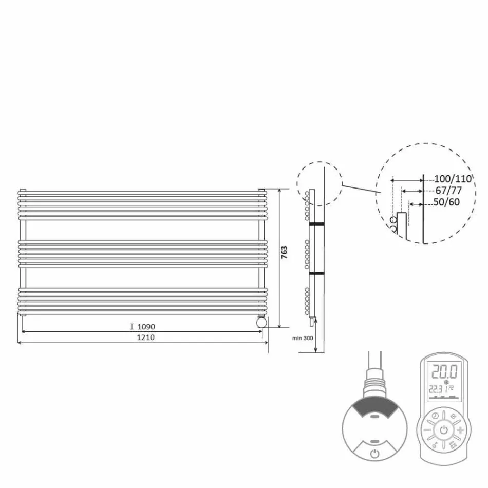 Horizontal Electric Design Wall Radiator in Steel up to 700 W - Nibbio Viadurini