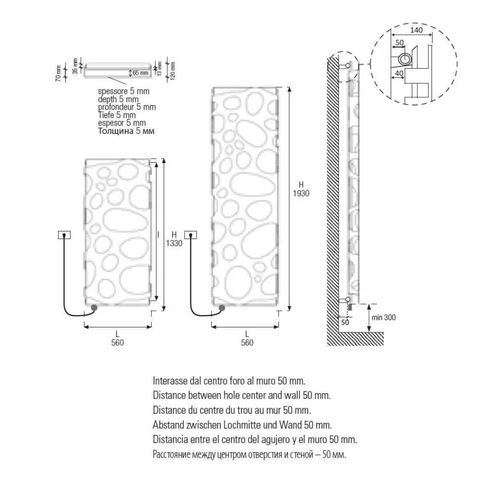 Modern electric vertical design radiator up to 903 W - Scuba Viadurini