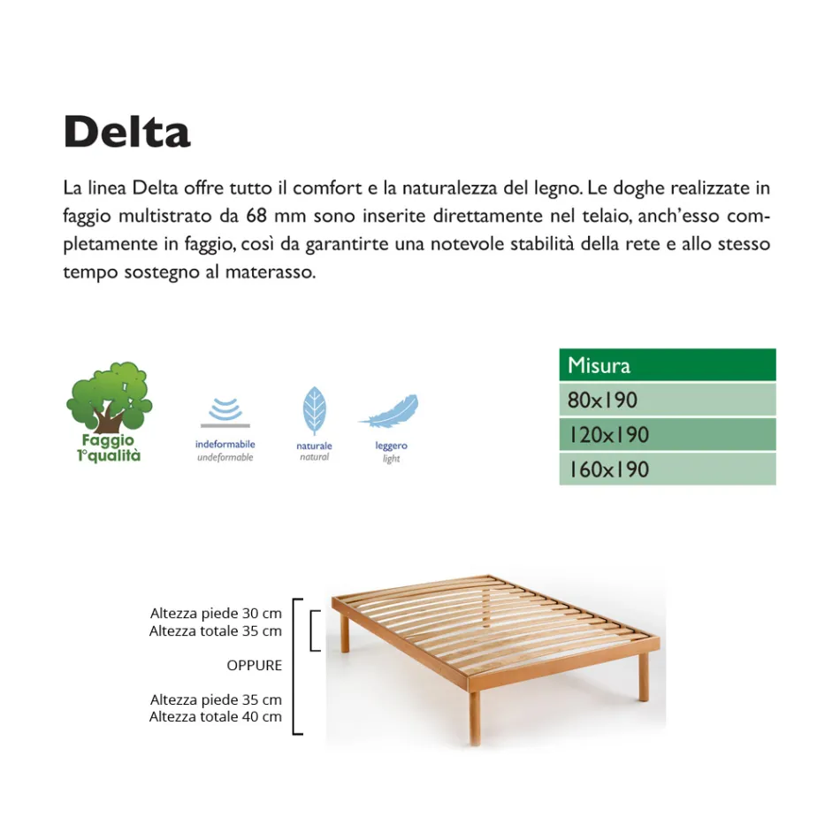 Piazza e Mezzo Bed Base Entirely in Delta Organic Beech Wood 120x190 cm - Delta Viadurini