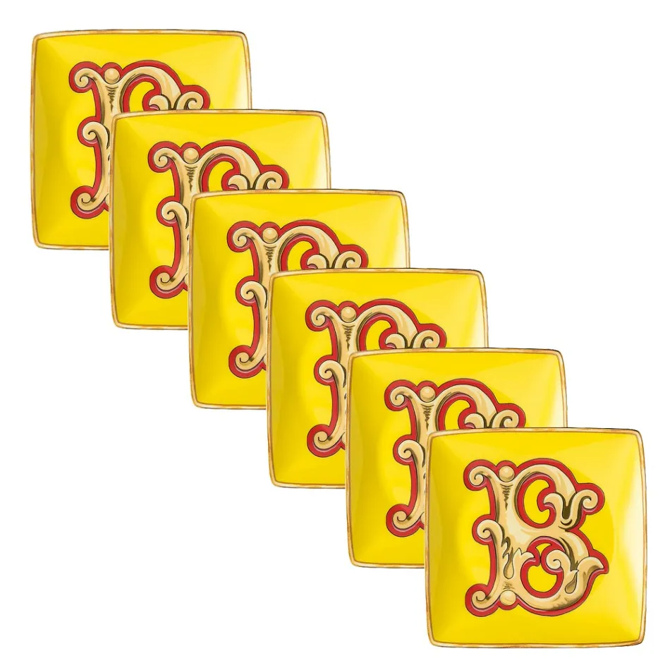 Rosenthal Versace Alphabet 6 Flat Square Porcelain Bowls - Alphabet Viadurini