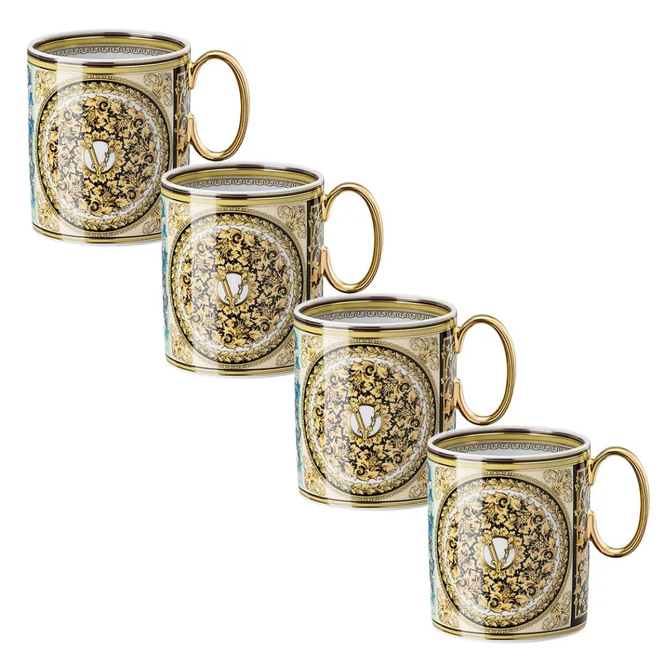 Rosenthal Versace Barocco Mosaic 4 Glasses with Porcelain Handle - Mosaic Viadurini