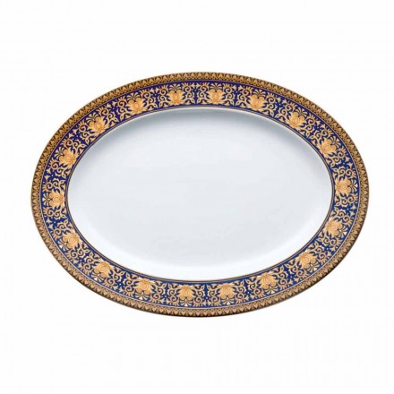 Rosenthal Versace Medusa Blue Oval porcelain design plate Viadurini