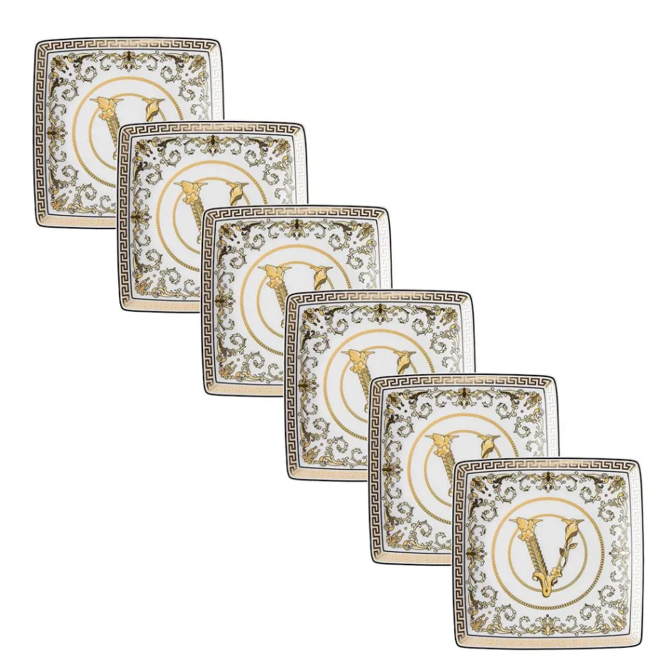Rosenthal Versace Virtus Gala 6 Flat Square Bowls 15x15 cm in Porcelain - Baroque Viadurini