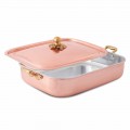 Roaster and Rectangular Lid in Hand Tinned Copper 40x30 cm - Mariateresa