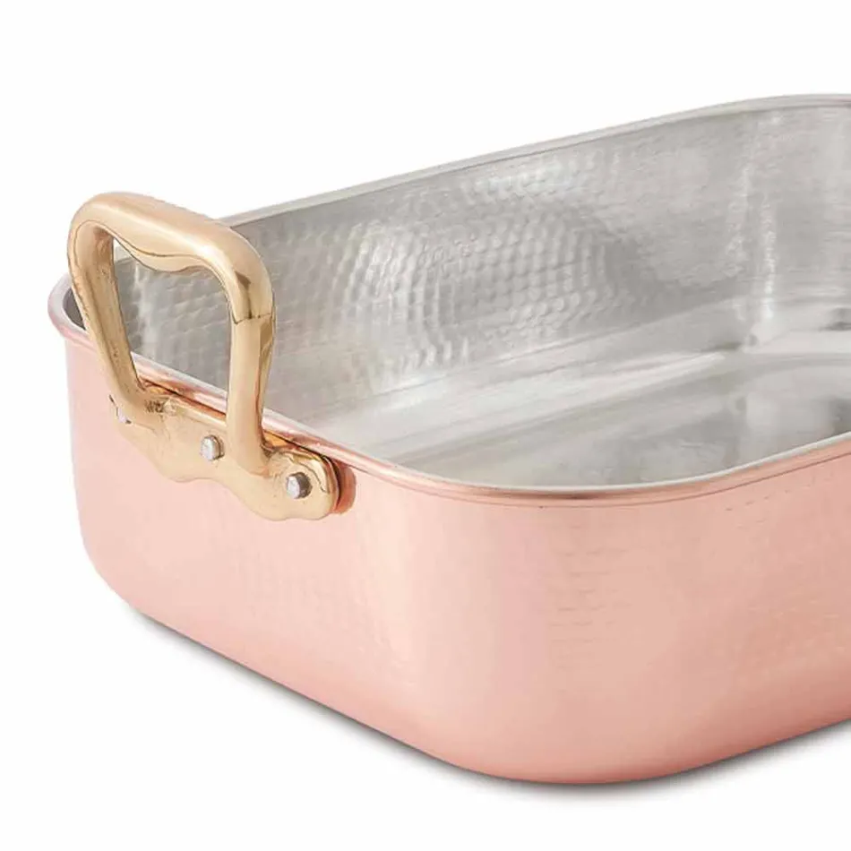 Rectangular Roaster for Turkey in Tinned Copper by Hand 40x30 cm - Giampaolo Viadurini