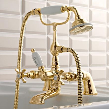 Brass Bathtub Edge Faucet with Luxury Classic Style Hand Shower - Fioretta Viadurini