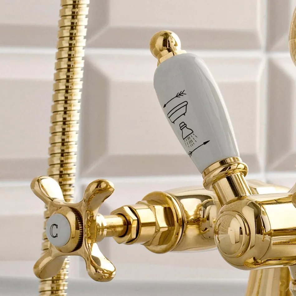 Brass Bathtub Edge Faucet with Luxury Classic Style Hand Shower - Fioretta Viadurini