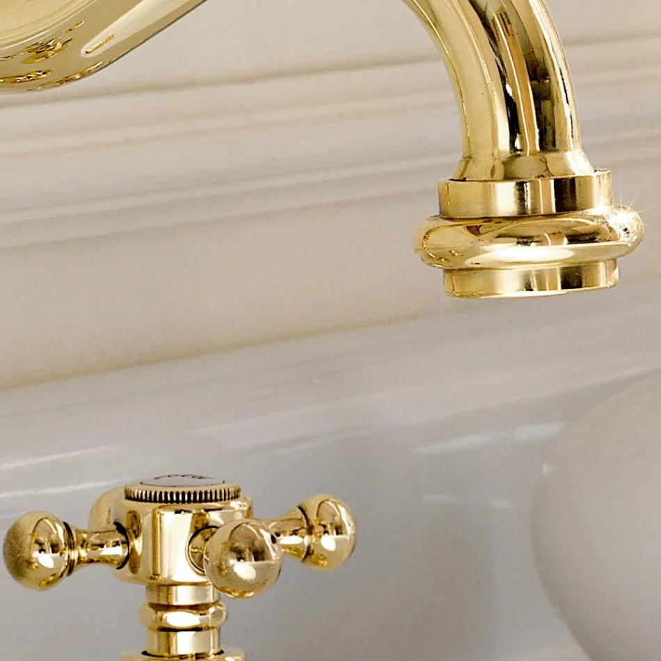 Vintage Design 3-Hole Basin Tap in Brass Made in Italy - Ursula Viadurini