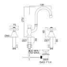 3 Hole Bathroom Sink Tap in Brass with High Spout and Drain - Ercolina Viadurini