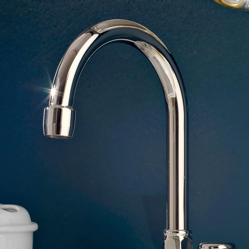 3 Hole Bathroom Sink Tap in Brass with High Spout and Drain - Ercolina Viadurini