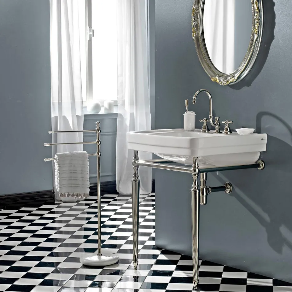 3 Hole Bathroom Sink Tap in Brass with High Spout and Drain - Ercolina Viadurini