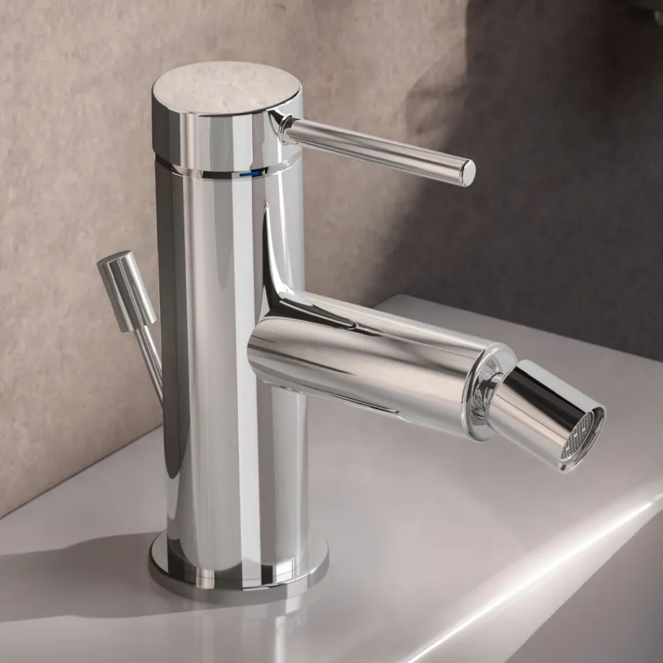 Brass Single Lever Bidet Mixer Tap, Round Design - Antilio Viadurini