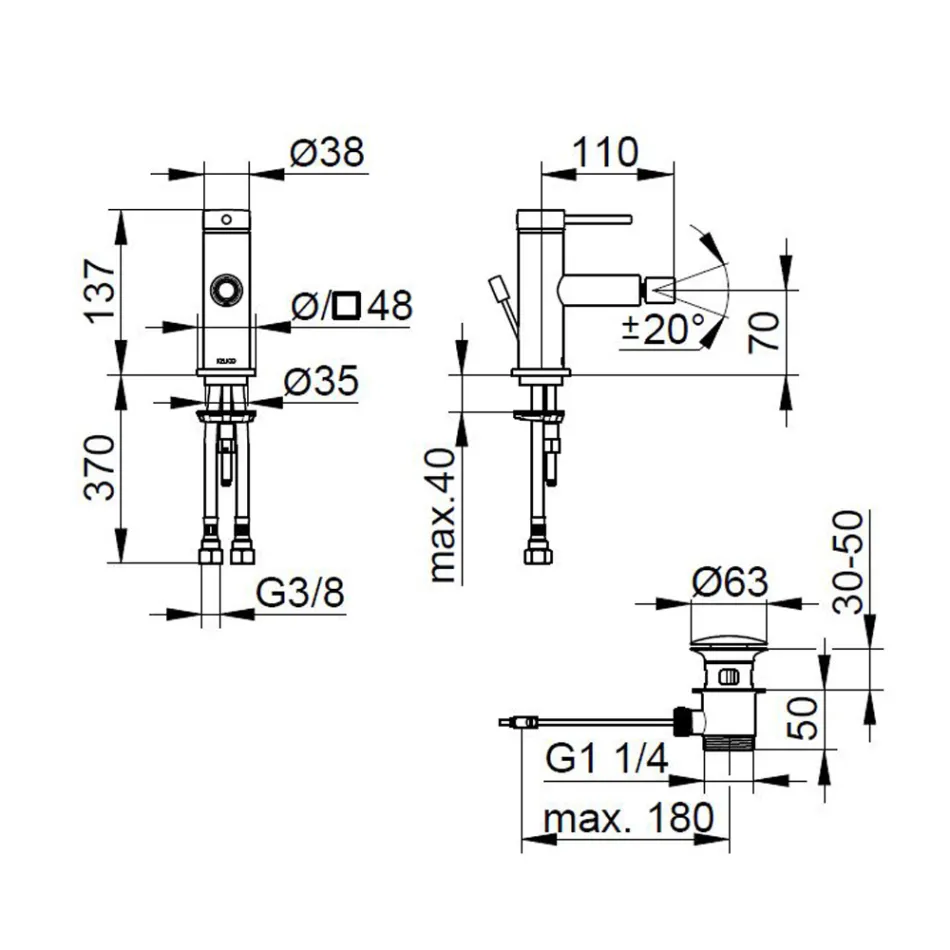 Brass Single Lever Bidet Mixer Tap, Round Design - Antilio Viadurini