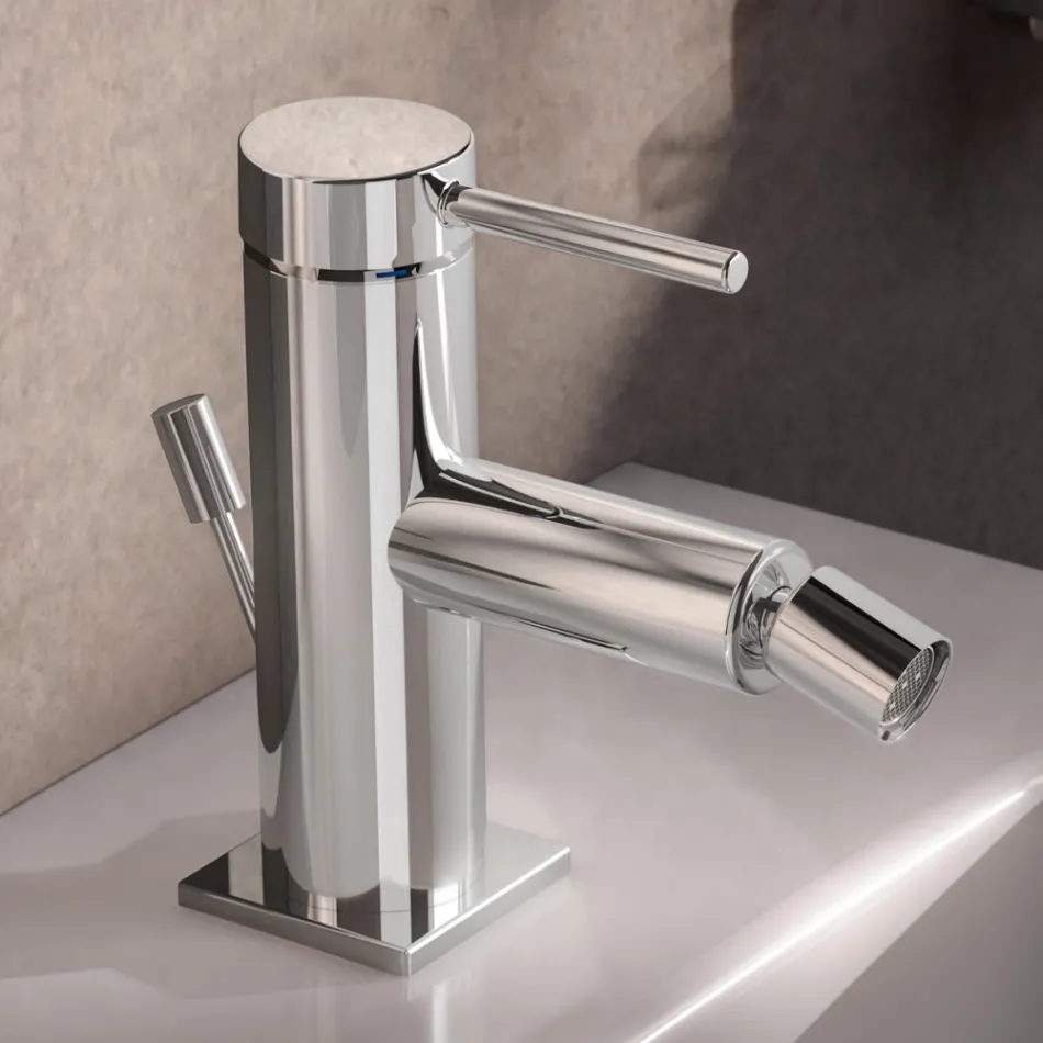 Brass Single Lever Bidet Mixer Tap, Round Design - Antilio Viadurini
