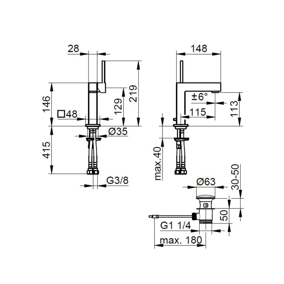 Square Design Brass Single Lever Basin Mixer Tap - Erik Viadurini