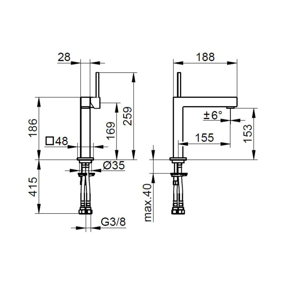 Square Design Brass Single Lever Basin Mixer Tap - Erik Viadurini