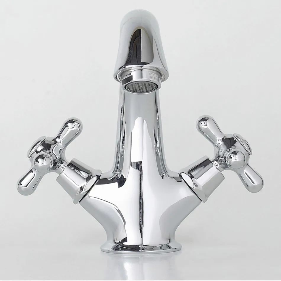 Single Hole Bathroom Sink Tap in Brass with Classic Style Drain - Ercolina Viadurini