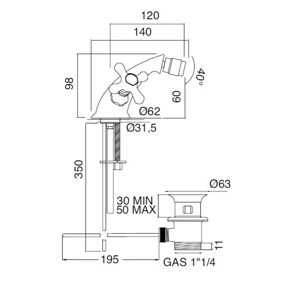 Single Hole Brass Bidet Tap with Classic Style Waste - Ercolina Viadurini