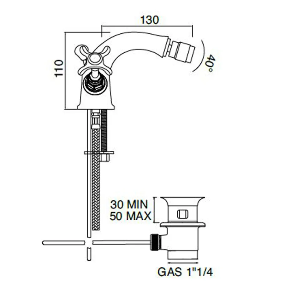 Single Hole Bidet Tap in Brass with Classic Butterfly Handles - Fioretta Viadurini