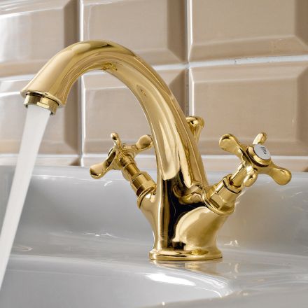 Single Hole Brass Sink Tap with Classic Butterfly Handles - Fioretta Viadurini