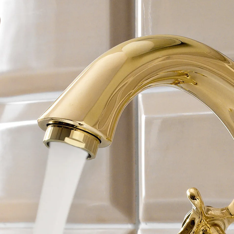 Single Hole Brass Sink Tap with Classic Butterfly Handles - Fioretta Viadurini