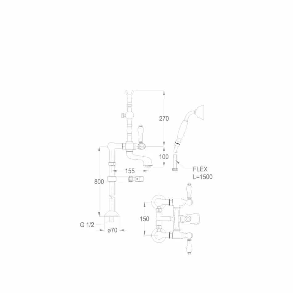 Classic Brass Bathtub Faucet Made in Italy - Riko Viadurini