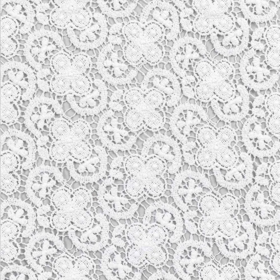 White Runner in Crochet Lace Embroidery and Cotton Blend Border - Giangi Viadurini