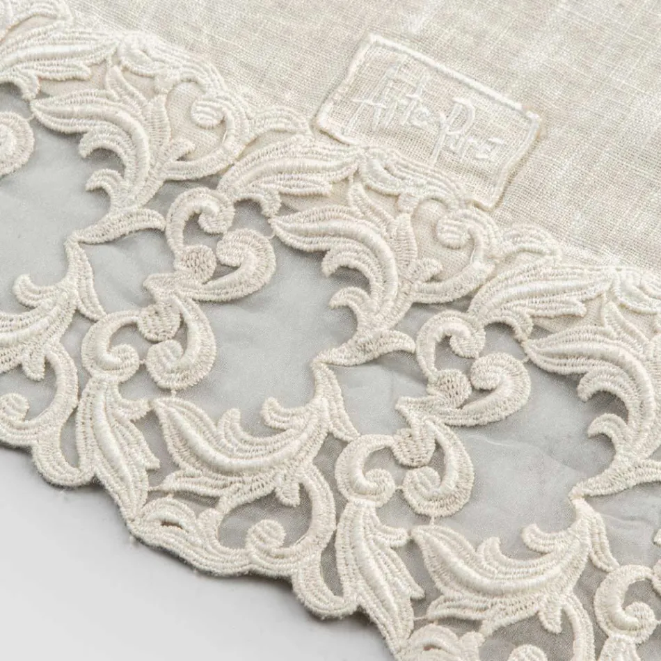 Linen Table Runner with Lace, Luxury Design in 2 Colors - Farnese Viadurini