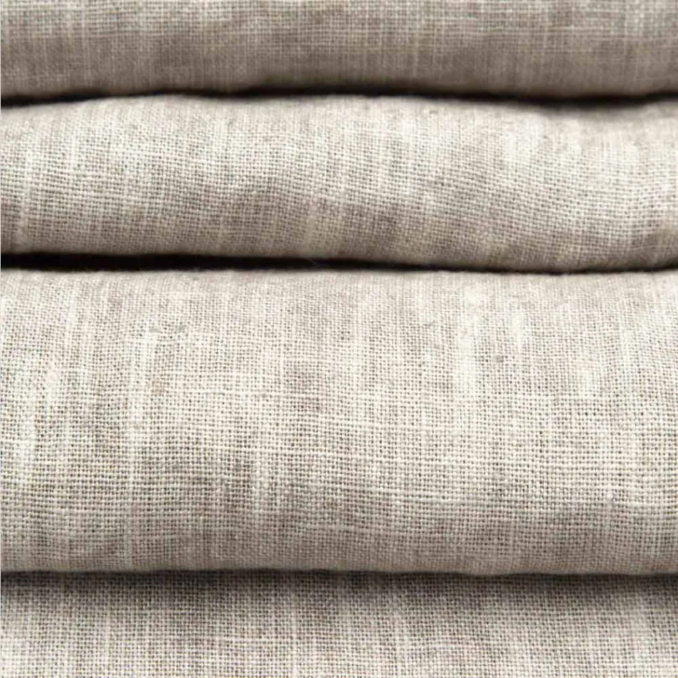 Beige Linen Runner with Italian Artisan Luxury Folded Edge - Limao Viadurini