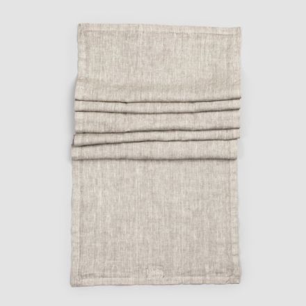 Beige Linen Runner with Italian Artisan Luxury Folded Edge - Limao Viadurini