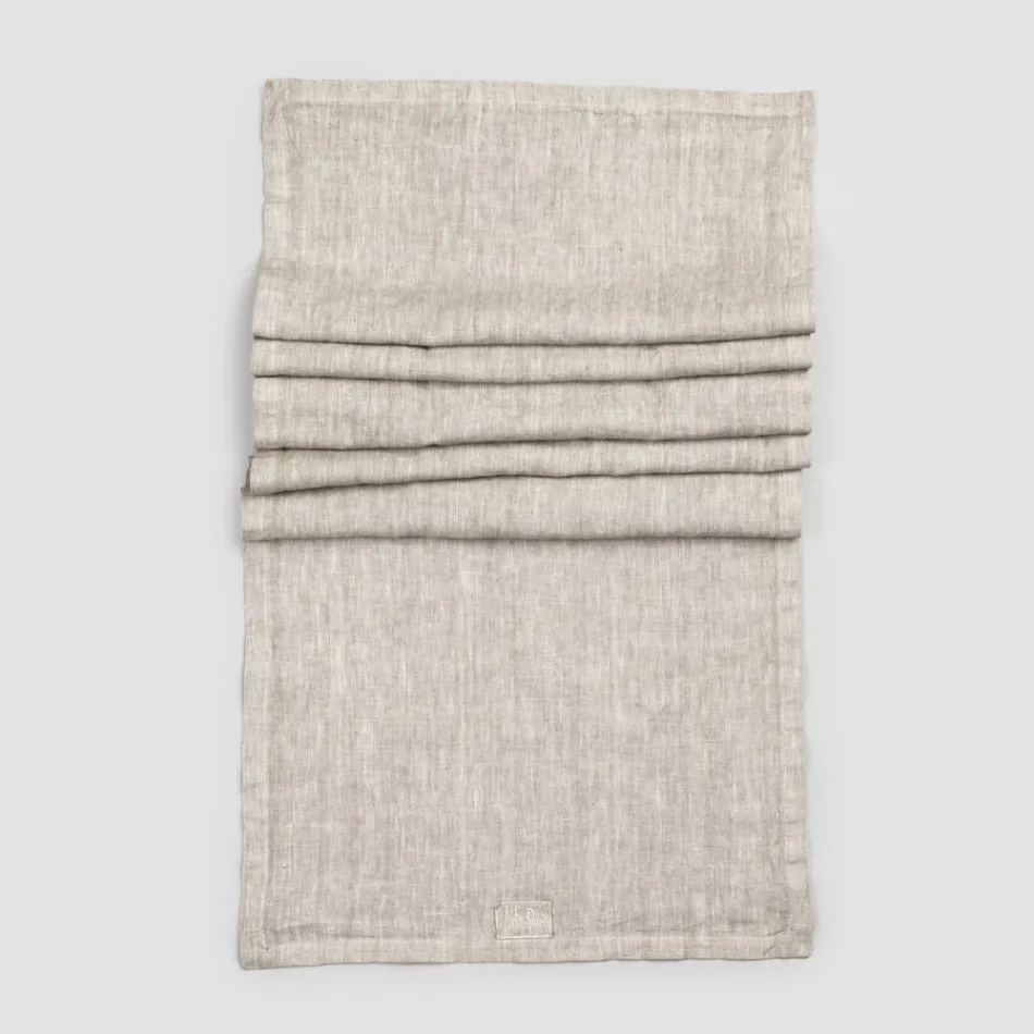 Beige Linen Runner with Italian Artisan Luxury Folded Edge - Limao Viadurini