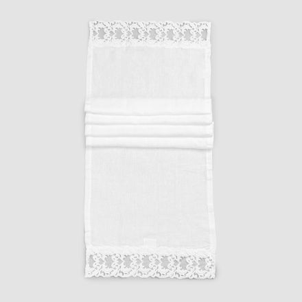 Linen Table Runner with White Lace Italian Luxury Quality - Farnese Viadurini
