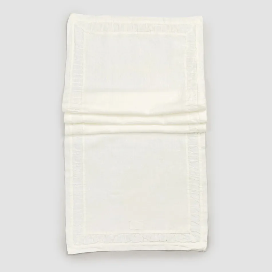 Runner in Natural White Heavy Linen with Italian Luxury Embossing - Limao Viadurini