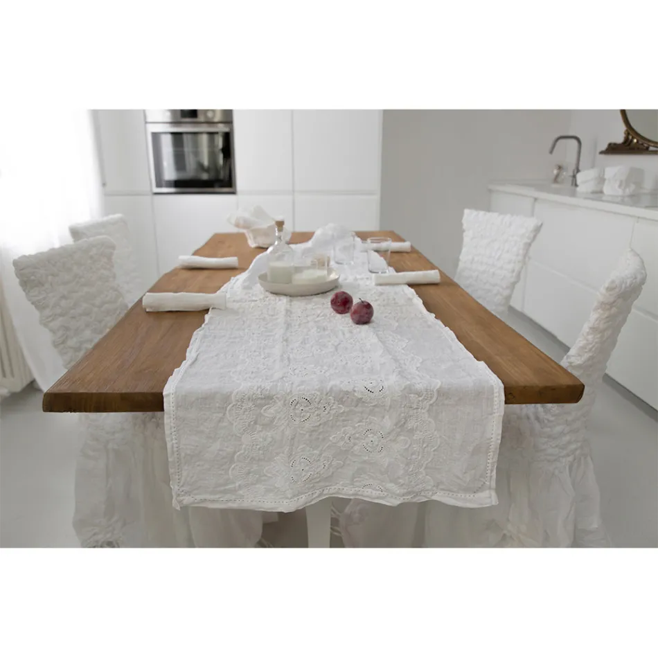 100% Linen Table Runner with Italian Luxury Design Embroidery - Jujube Viadurini